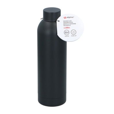 ALPINA Alu Trinkflasche 600ml Schwarz Flasche Wasserflasche Thermosflasche Camping
