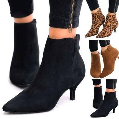 Damen spitze Stiefeletten Stiefeletten niedriger Stockelabsatz Winterschuhe