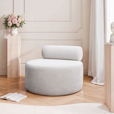 Runder Bouclé Sessel NUBO (Ø 90 cm) – Minimalistischer Lounge-Sessel im Teddy-Lookk