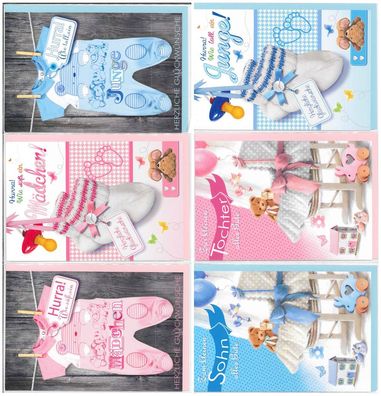 Glückwunschkarten Baby / Geburt - 100 Stück - 6 Motive