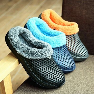 Herren Damen Hausschuhe pelzig gefutterte Clogs Wintergartenschuhe Warme