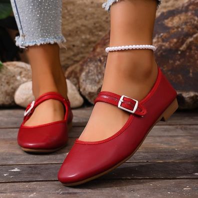 Damen Mary Jane FlatsRunder ZeheKomfort Lassige Slip-On-Abendschuhe Mit Schnalle