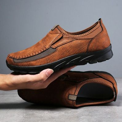 HERREN LEDER SLIP-ON Wanderschuhe FAHREN Mokassin Komfort CASUAL Trainer GRObE
