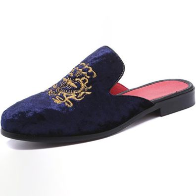 Herren Leder Hausschuhe Samt Slip-On Slipper Mode ruckenfreie Maultier Clogs