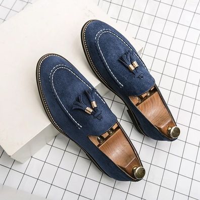 Herren Slipper Leichte Quaste Mode Wildlederschuhe Spitz flache Schuhe