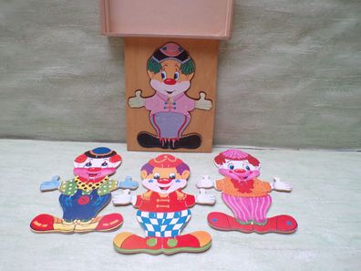 Holz-Puzzle Kiste 4 Clowns Kleinkind Spielzeug Legespiel 20,5x16,5x2cm Bino