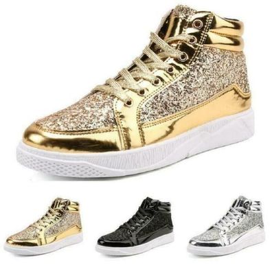 Neue Herren High Top Sneakers Schuhe Weiche bequeme Pailletten Glanzende
