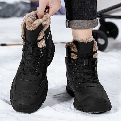 Herren Schnee Stiefeletten Wasserdichte pelzgefutterte Schnurschuhe Winter warm