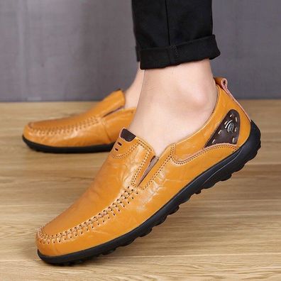 Herren Slip on Walking Fahren Slipper Leder Casual Mokassins Schuhe Flats Grobe