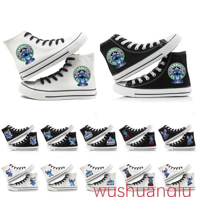 Unisex Disney Lilo Stitch Turnschuhe LeinwandHohe Spitze beilaufige Schnurschuhe