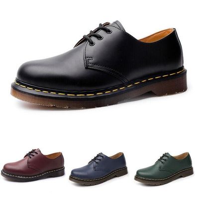 Neue Herren Glatte 3-Loch Stiefel Rundkopf Lederstiefel Schnurstiefel Schuhe