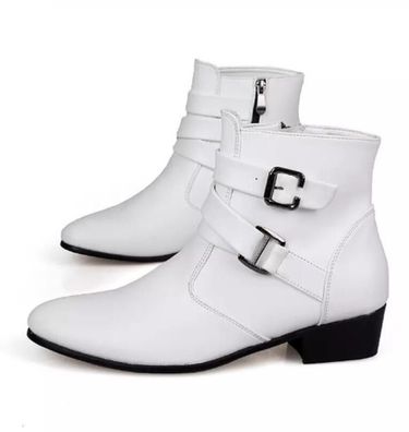 Herrenschuhe PU Leder Stiefeletten Schnalle flacher Slip-on britischer Stil