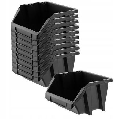 KADAX Werkstatt-Stapelkiste aus PP Kunststoff, 272 x 238 mm, Schwarz, 10 Stück
