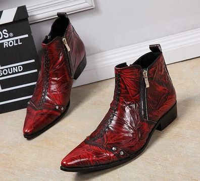 Herren Echtlederschuhe Spitze Zehen Hochzeit Stiefeletten Kleid formeller Absatz