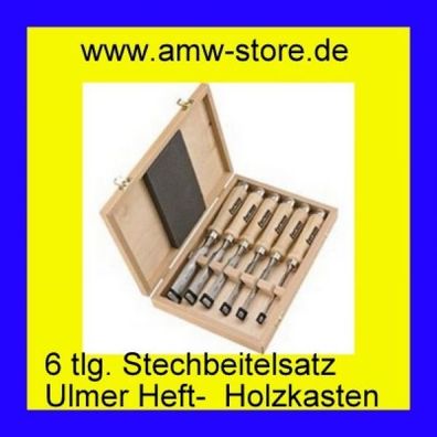 MHG Stechbeitelsatz Holzkasten 6 tlg 6,10,12,16,20,26mm Ulmer HolzHeft Kirschen Ulmia