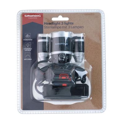 Grundig Stirnlampe LED 3 Leuchten Kopflampe Wiederaufladbar Arbeitsleuchten Camping