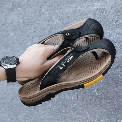 Herren Casual Flip Flops Ledersandalen Sommer Strandschuhe Outdoor Hausschuhe Gr