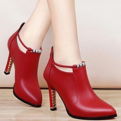 Spitze kurze Stiefel Damen hochhackige Damen Lederschuhe Einzelschuhe Stiletto
