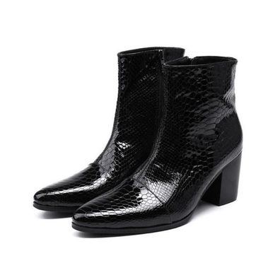 Herren britische spitze Zehen Stiefeletten Blockabsatz Schlangenmuster Schuhe