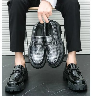 Britische Stil klobige Ferse Oxford Casual Lederschuhe Herren Slipper SlipSchuhe