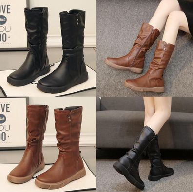 DamenWinterschuhe Warme Mittlere Waden Flache Schneestiefel FauxGefuttert Thermo