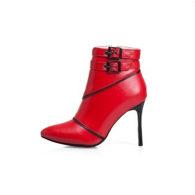 Damenschuhe Kunstleder High Heel Stiefeletten mit Reibverschluss und Schnalle EU