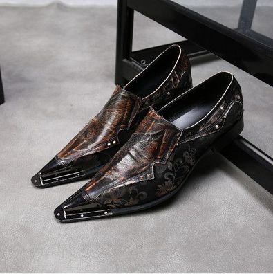 Herren Business formelles Leder SlipOn Spitze Metallkleid Nachtclub Schuhe