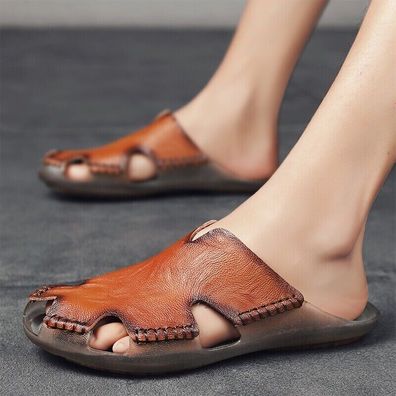 Herren Echtleder Sandalen Sommer Casual Sport Strandschuhe weiche Hausschuhe