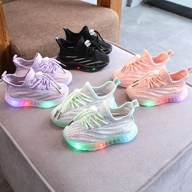 Led Light Flying Woven Sportschuhe Atmungsaktive Soft Sole Casual Schuhe