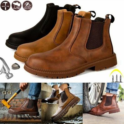 Herren Sicherheitsschuhe Chelsea Stiefel Arbeitsschuhe S3 Stahlkappe Wasserdicht