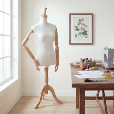 Schneiderpuppe HWC-Q23 mit Armen/Händen beweglich Torso weiblich, Kunststoff Holz FSC