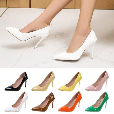 Damen Spitz Stilettoabsatz Lackleder Schuhe Sandalen Ol High Heels Pumps Party