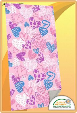 Herz Herzen Badetuch Saunatuch Handtuch Velourtuch Badestrola Gr. 75x150cm Rosa