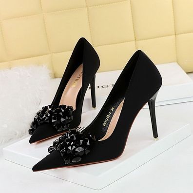 Frauen Stilettoabsatz Sexy Pumps Spitz Toe Strass High Heels Party Prom Schuhe