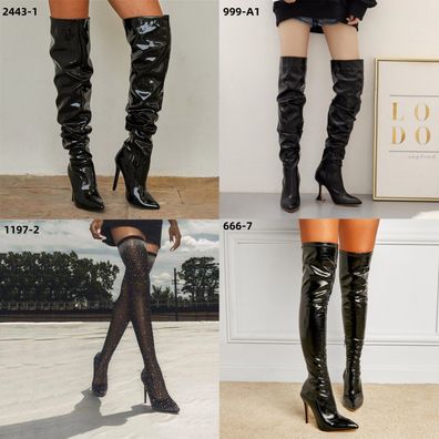 Damen Overknee Stiefel Schenkelhoch Spitz Stilettoabsatz Schuhe Pumps Boots DHL