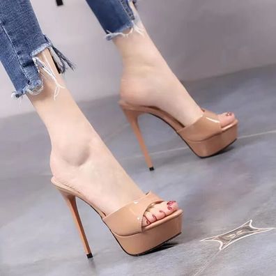 Damen Plateau Stilettoabsatz Pantoletten Sandalen Pumps High Heels Hausschuhe