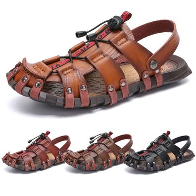 Herren Leder Strandsandalen Sandaletten Schnurung Mode Trekking Sommer Schuhe