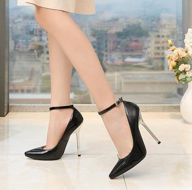 Damen Spitz Stilettoabsatz Riemen Schnalle Sandalen Schuhe Pumps Knochelriemen