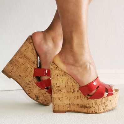 Damen Pantoletten Keilabsatz Plateau Sandalen Hausschuhe Schuhe Pumps Party