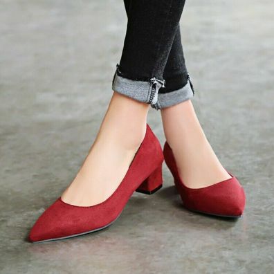Damen Mary Janes Slip On Spitz Sandalen Pumps Party Schuhe Office Blockabsatz