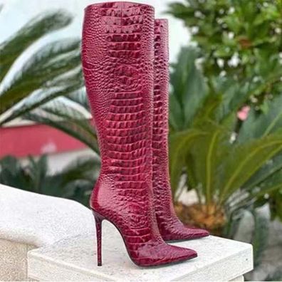 Damen Spitz Stilettoabsatz High Heels Pumps Kniehoch Stiefel Schuhe Nachtclub