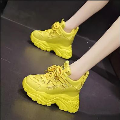 Frauen Keilabsatz Plateau Schuhe Schnurung High Heel Pumps Sneaker Traine Schuhe