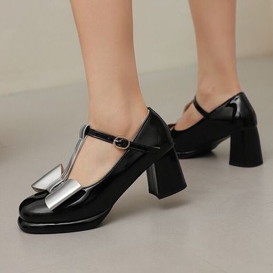 Mary Jane Damen Blockabsatz Plateau Knochelriemen Sandalen Schuhe Pumps Party