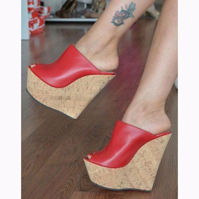 Pantoletten Damen Pumps Sandalen Hausschuhe Schuhe Keilabsatz Plateau High Heels