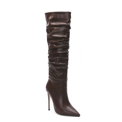 Damen Spitz Stilettoabsatz Kniehoch Stiefel Falten High Heels Schuhe Nachtclub