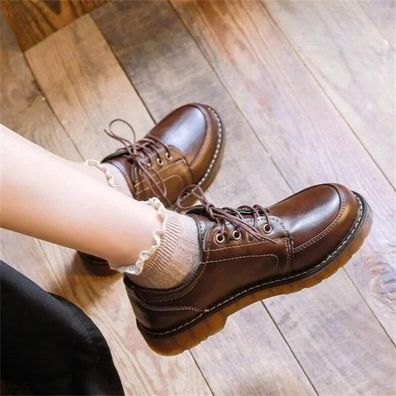 Damen Female Sewing Retro Comfortable College Halbschuhe Ballerinas Schnurung