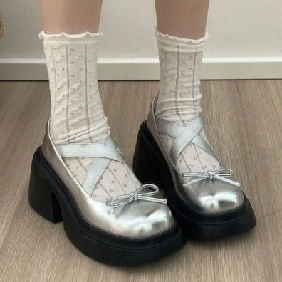 Damen Blockabsatz Plateau Gothic Punk Mary Jane Lolita Pumps Sandalen Schuhe