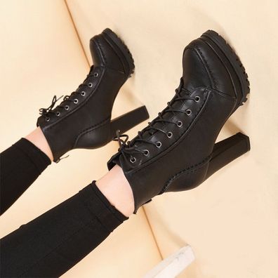 Punk Combat Damen Stiefeletten Blockabsatz Plateau Schnurung Schuhe Party Sexy