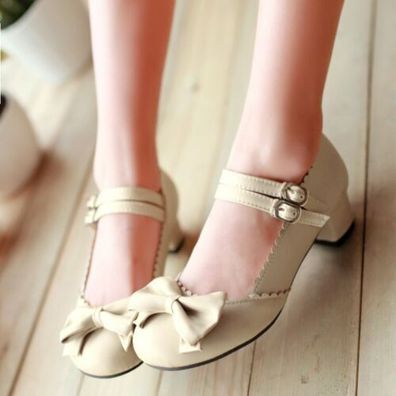 Damen Mary Jane Knochelriemen Pumps Chunky Low Heel Ankle Strap Schuhe Bowtie