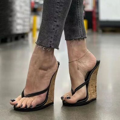 Damen Sandalen Hausschuhe Schuhe Flip Flops Pantoletten Keilabsatz Slingback Pum